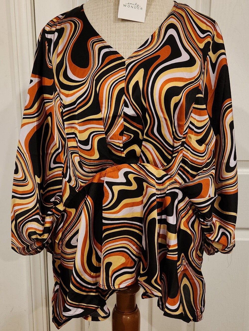 Emily Wonder Women's Retro Swirl V-Neck Blouse in Multi-Color